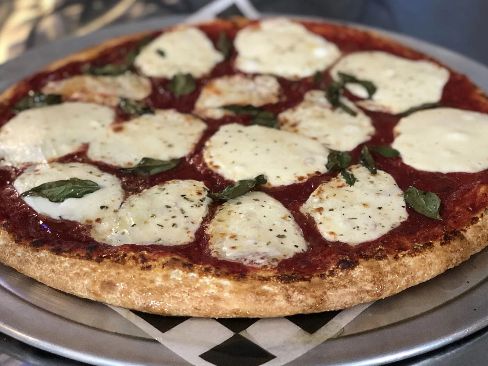 Big Jim's pizza with fresh mozzarella and basil